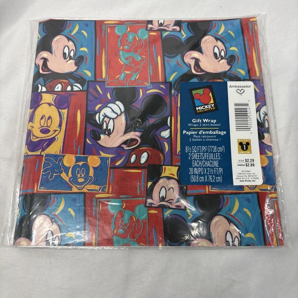 Vtg Disney‎ Mickey Mouse Unlimited Gift Wrap Wrapping Paper Hallmark 2 Sheets